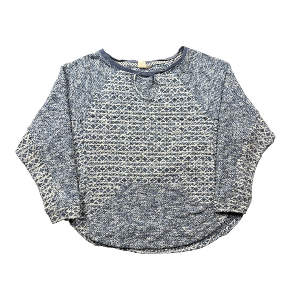 Roxy Womens Medium Blue White Geometric Knit Pullover Surf Beachy Boho